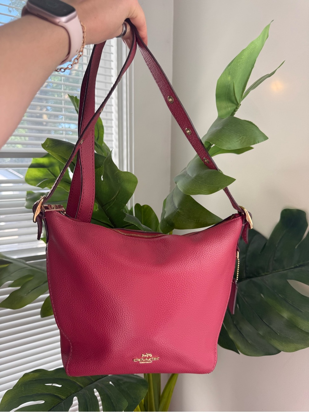 Coach Pebbled Leather Shoulder Bag in Berry